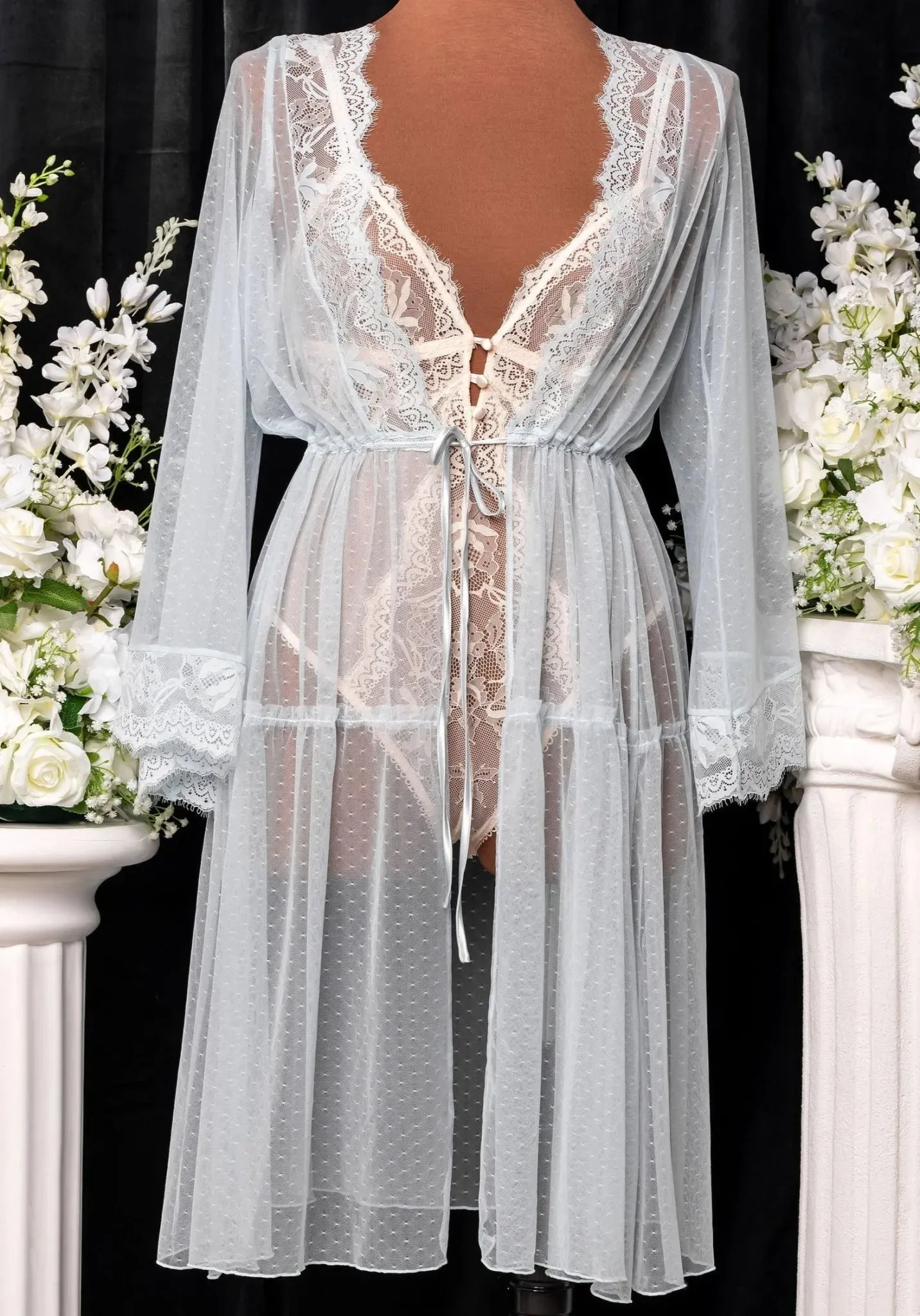 Lacy Dot Mesh Midi Robe - Something Blue