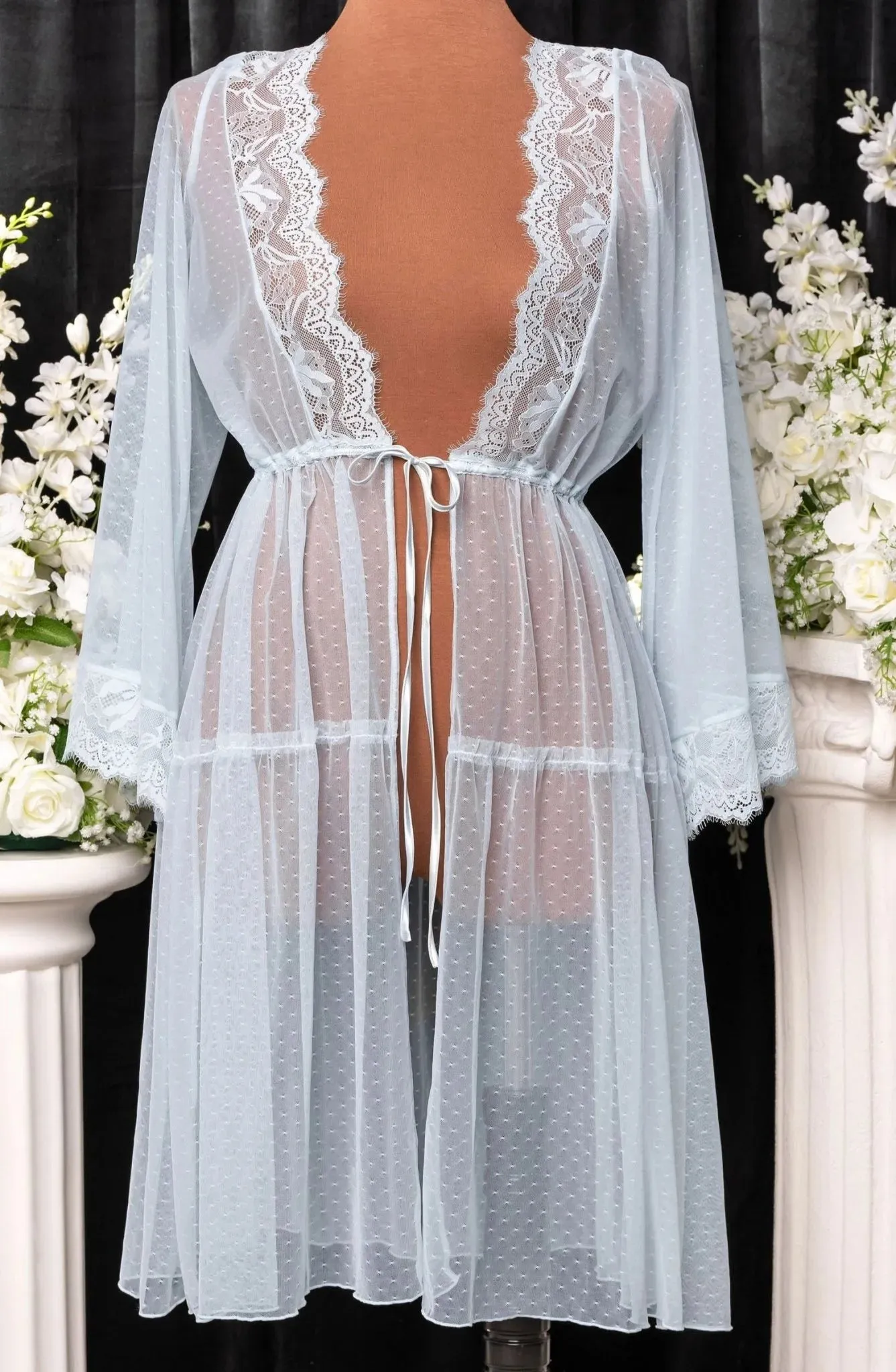 Lacy Dot Mesh Midi Robe - Something Blue