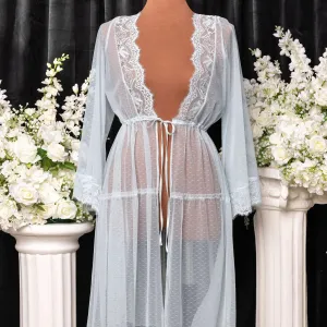 Lacy Dot Mesh Midi Robe - Something Blue