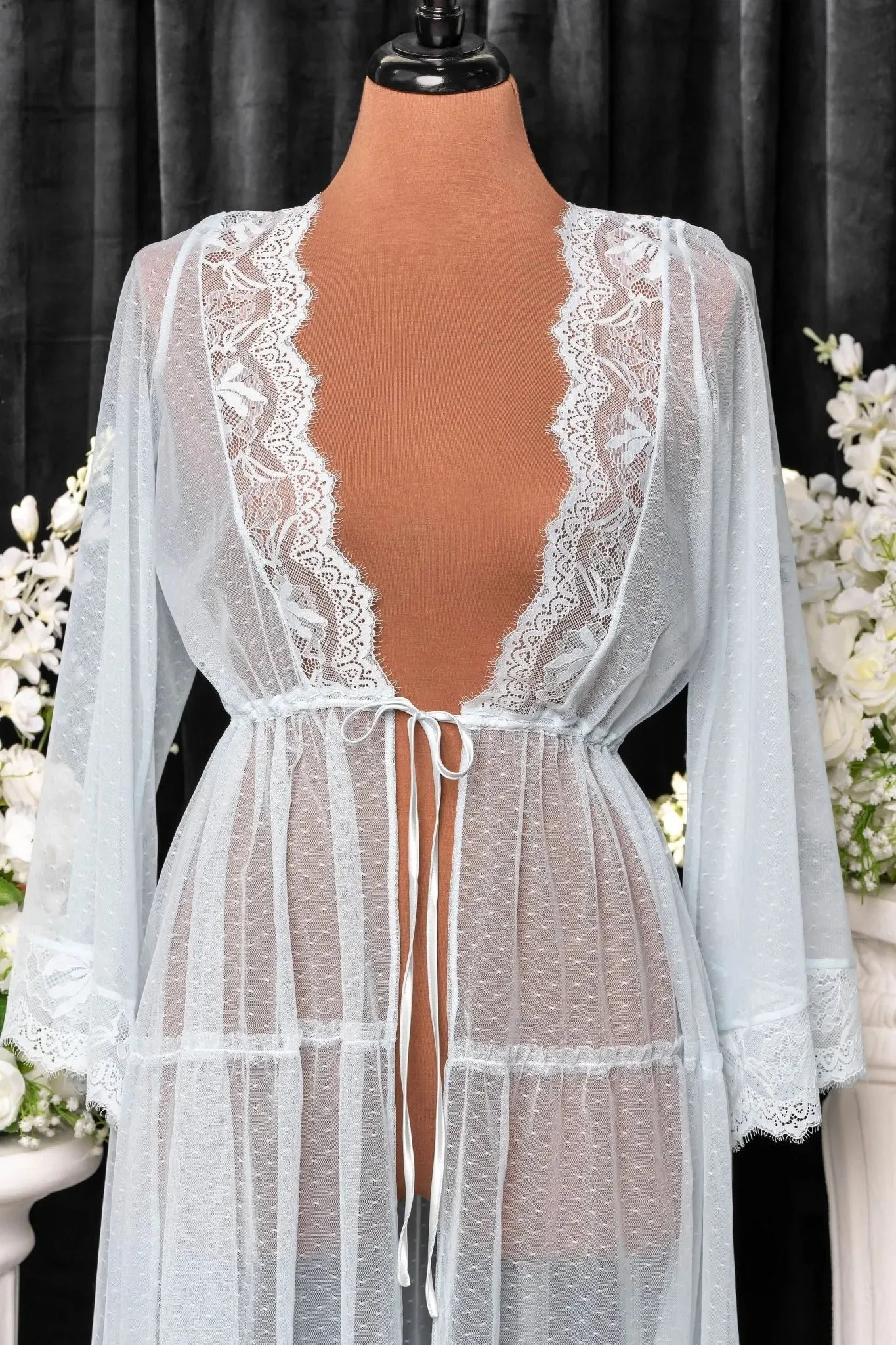 Lacy Dot Mesh Midi Robe - Something Blue