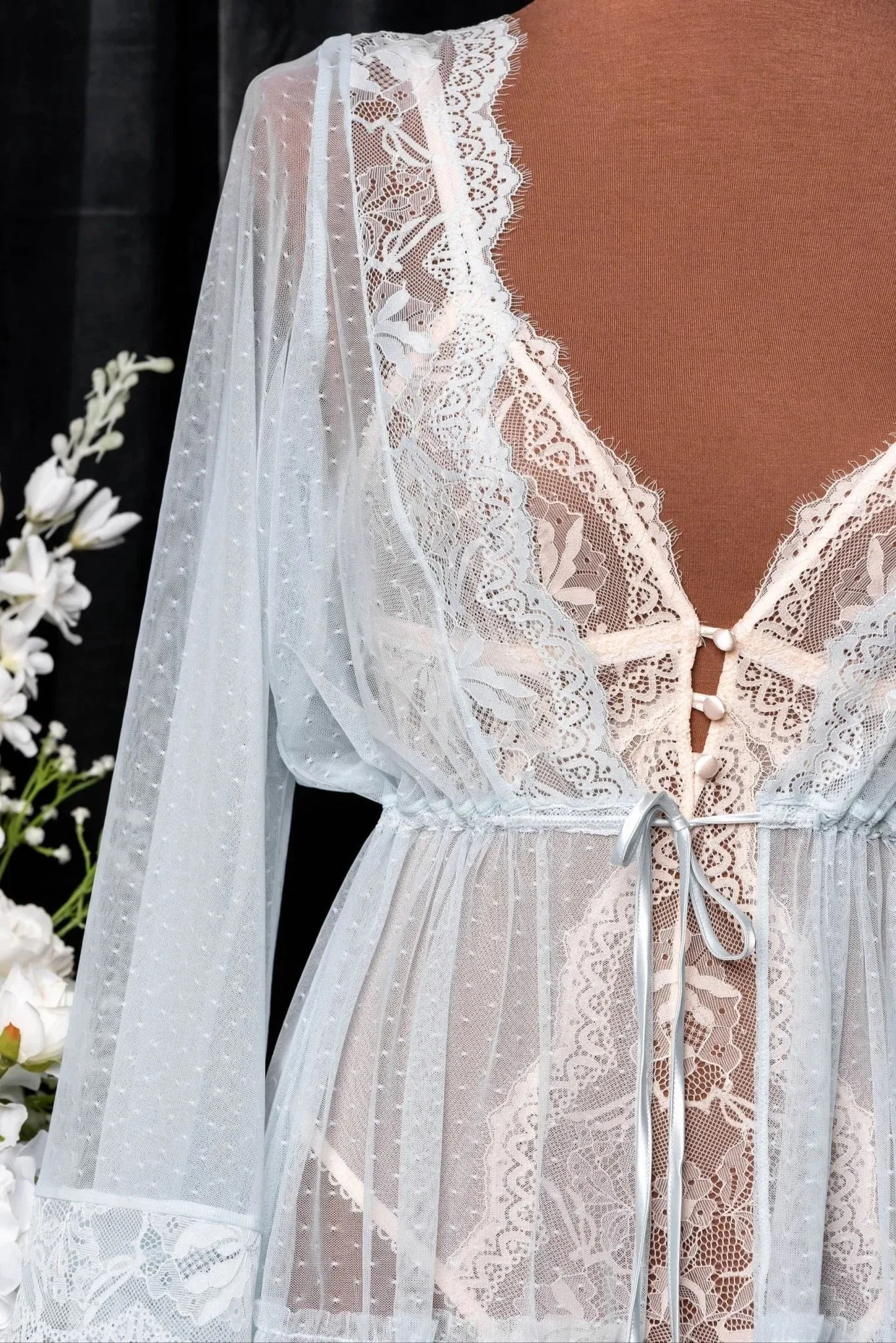 Lacy Dot Mesh Midi Robe - Something Blue