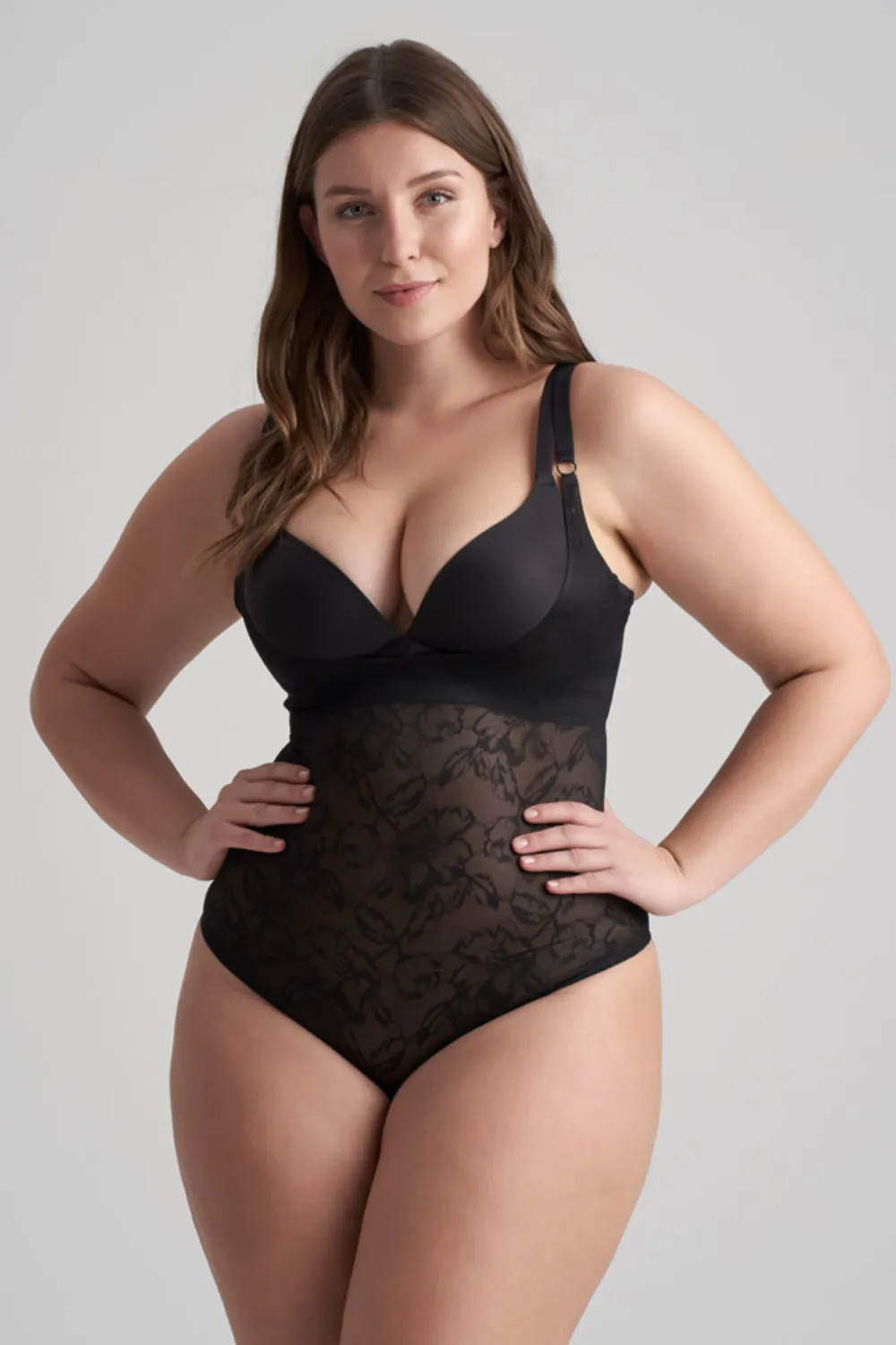 Lacy Open Bust Thong Bodysuit