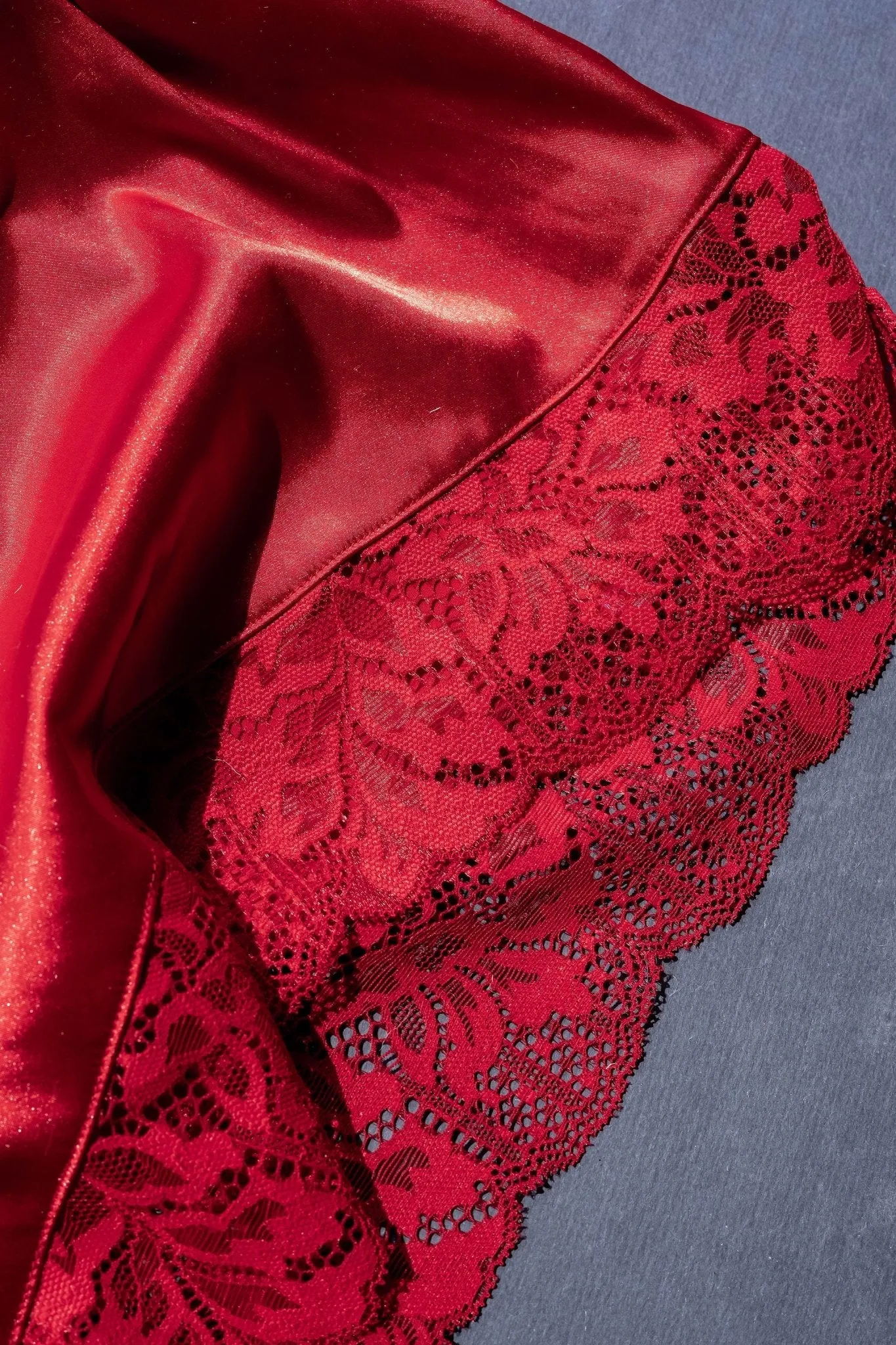 Lacy Plunge Satin Romper - Red