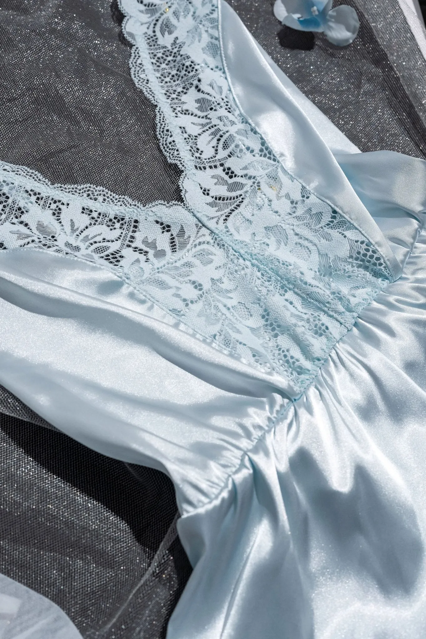 Lacy Plunge Satin Romper - Something Blue