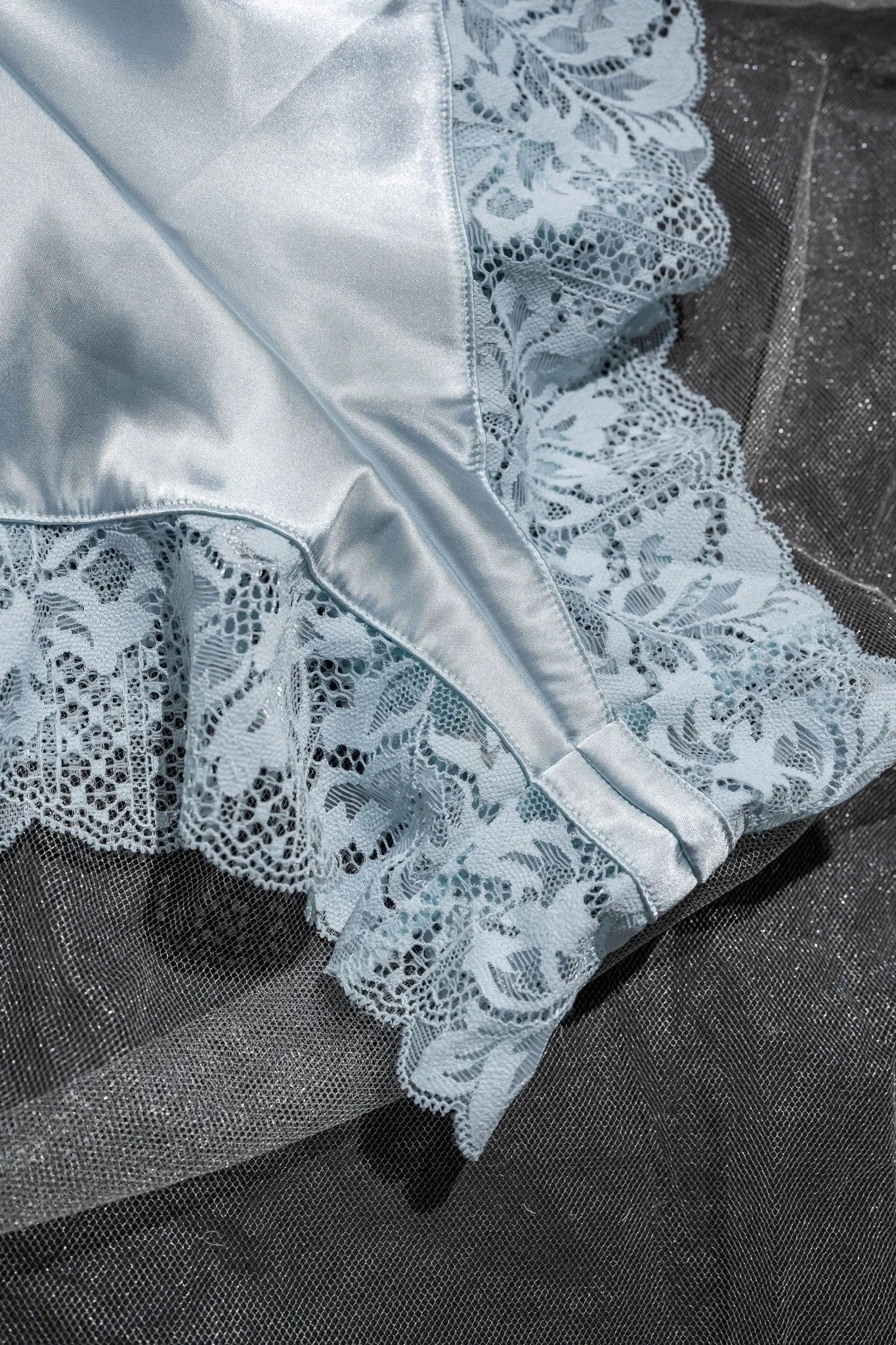 Lacy Plunge Satin Romper - Something Blue