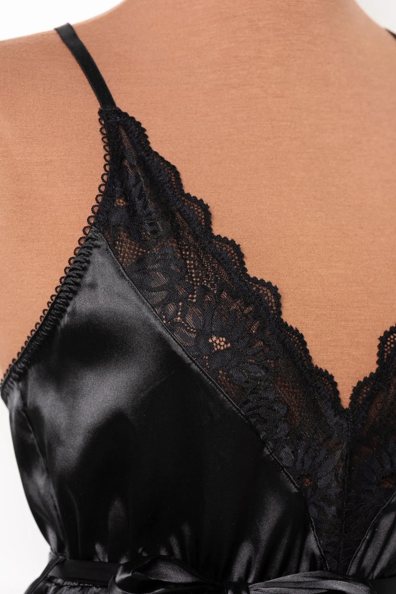 Lacy Satin Bow Romper - Black