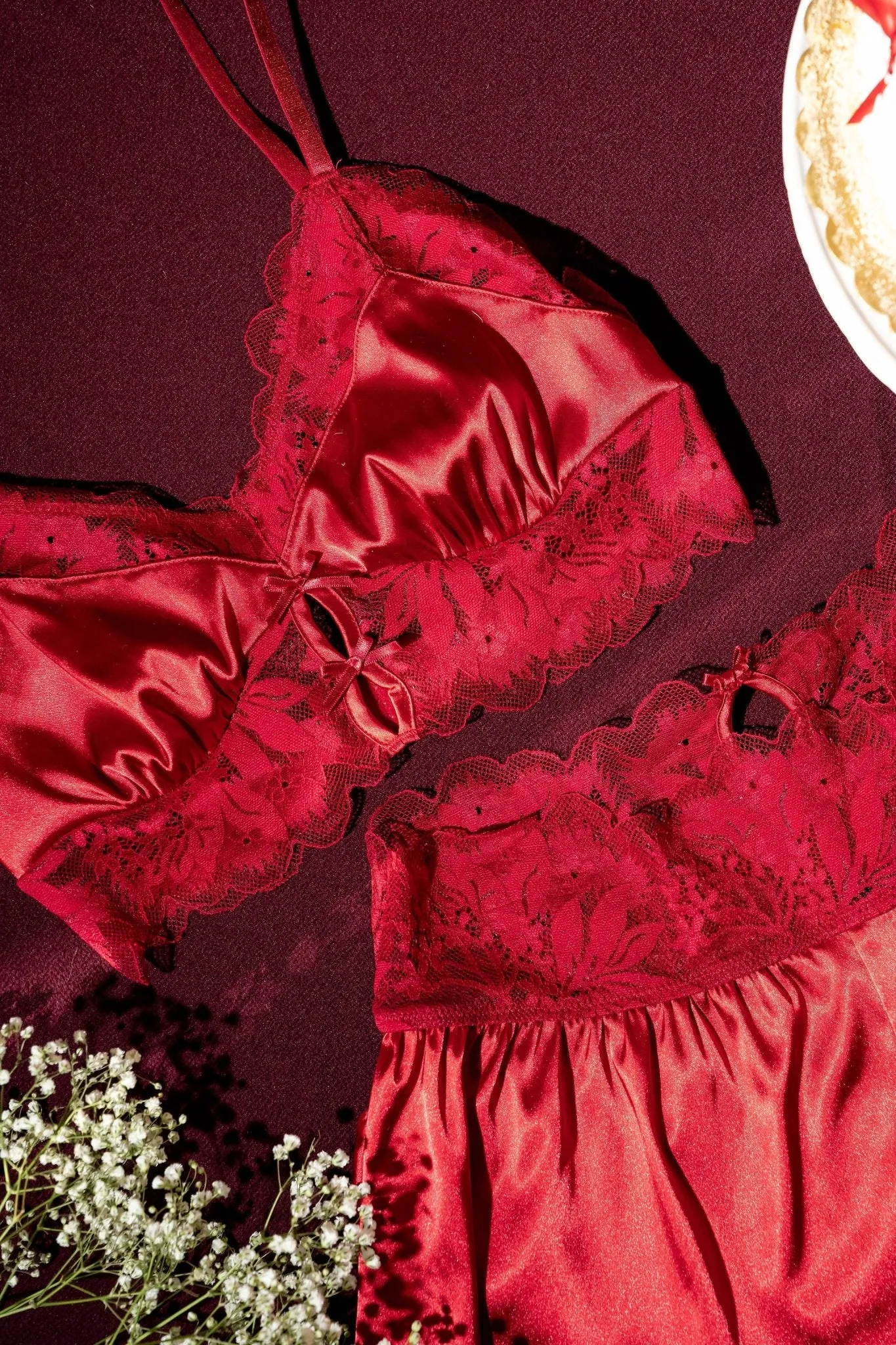 Lacy Satin Bralette - Red