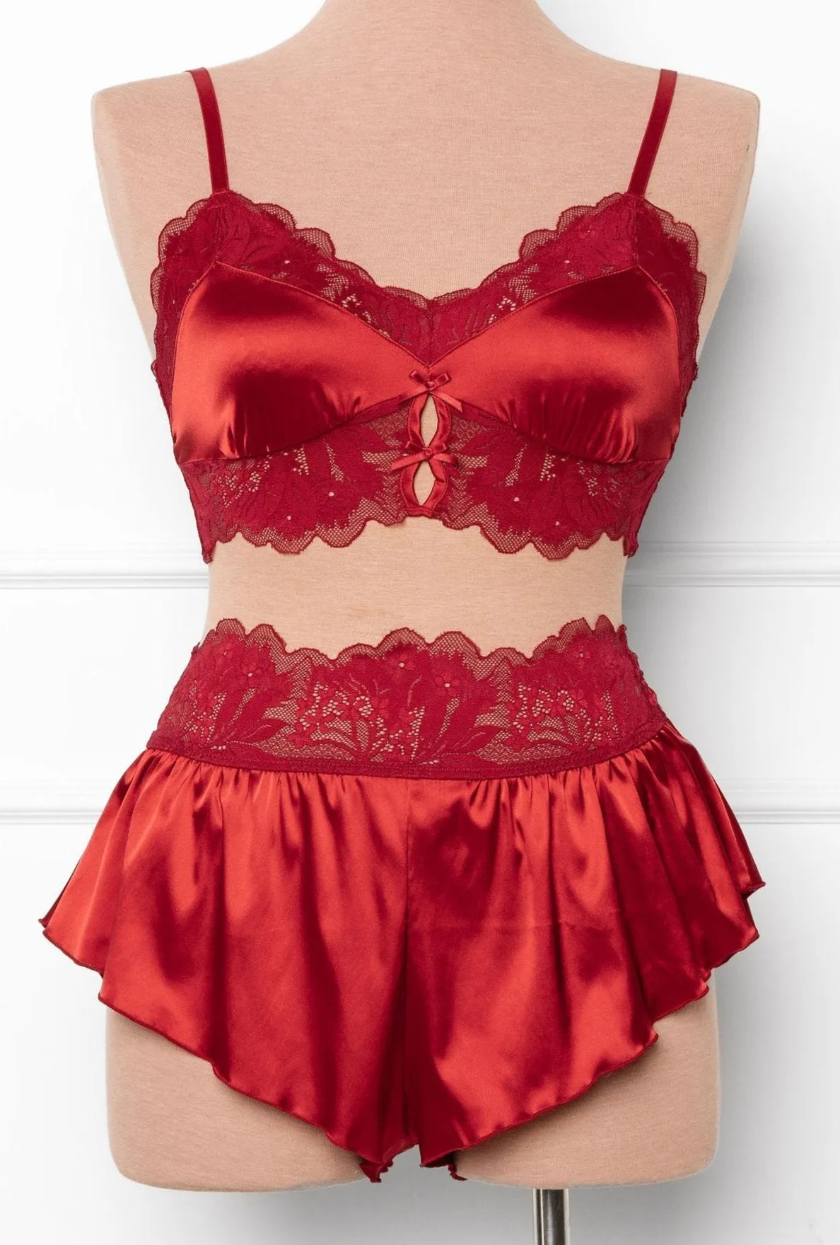Lacy Satin Bralette - Red