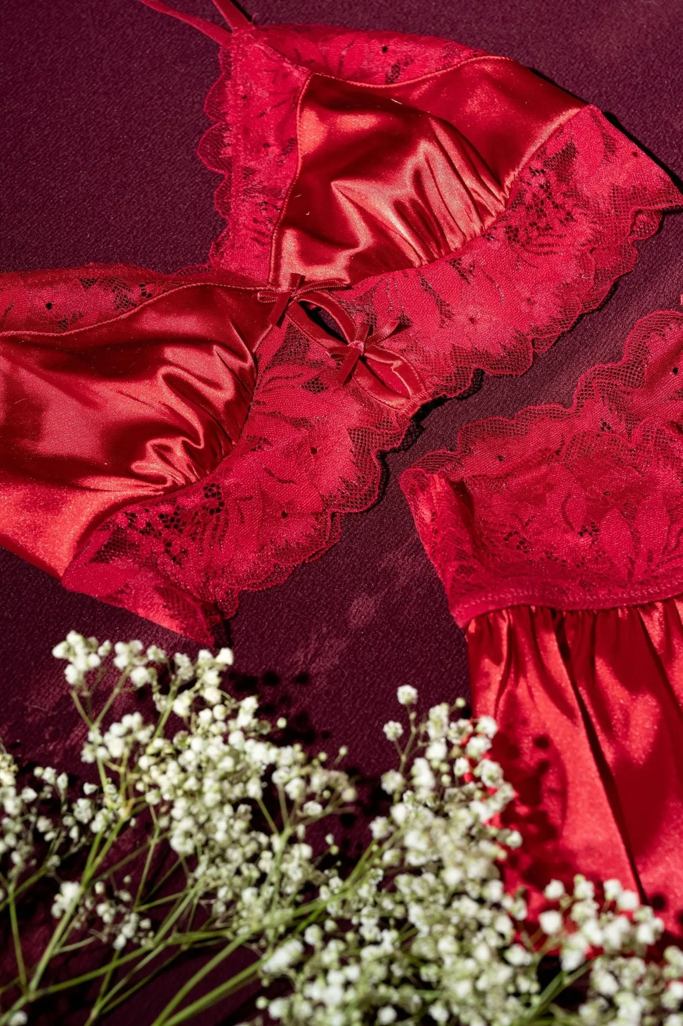 Lacy Satin Bralette - Red