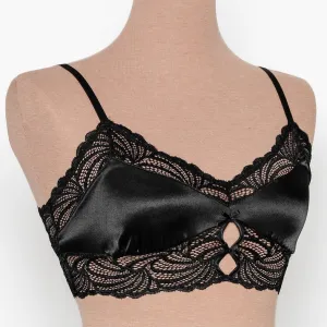 Lacy Satin Keyhole Bralette - Black