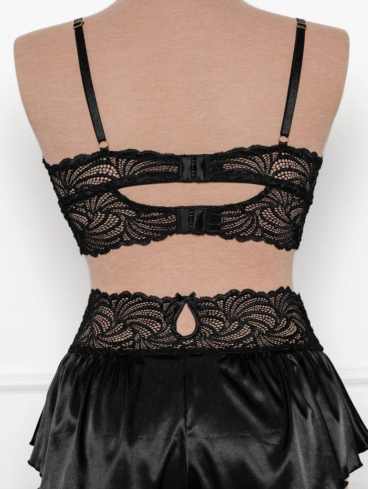 Lacy Satin Keyhole Bralette - Black