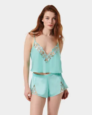 Leonora Luxury Satin Cami and Short Set Island Paradise Blue/Sheer