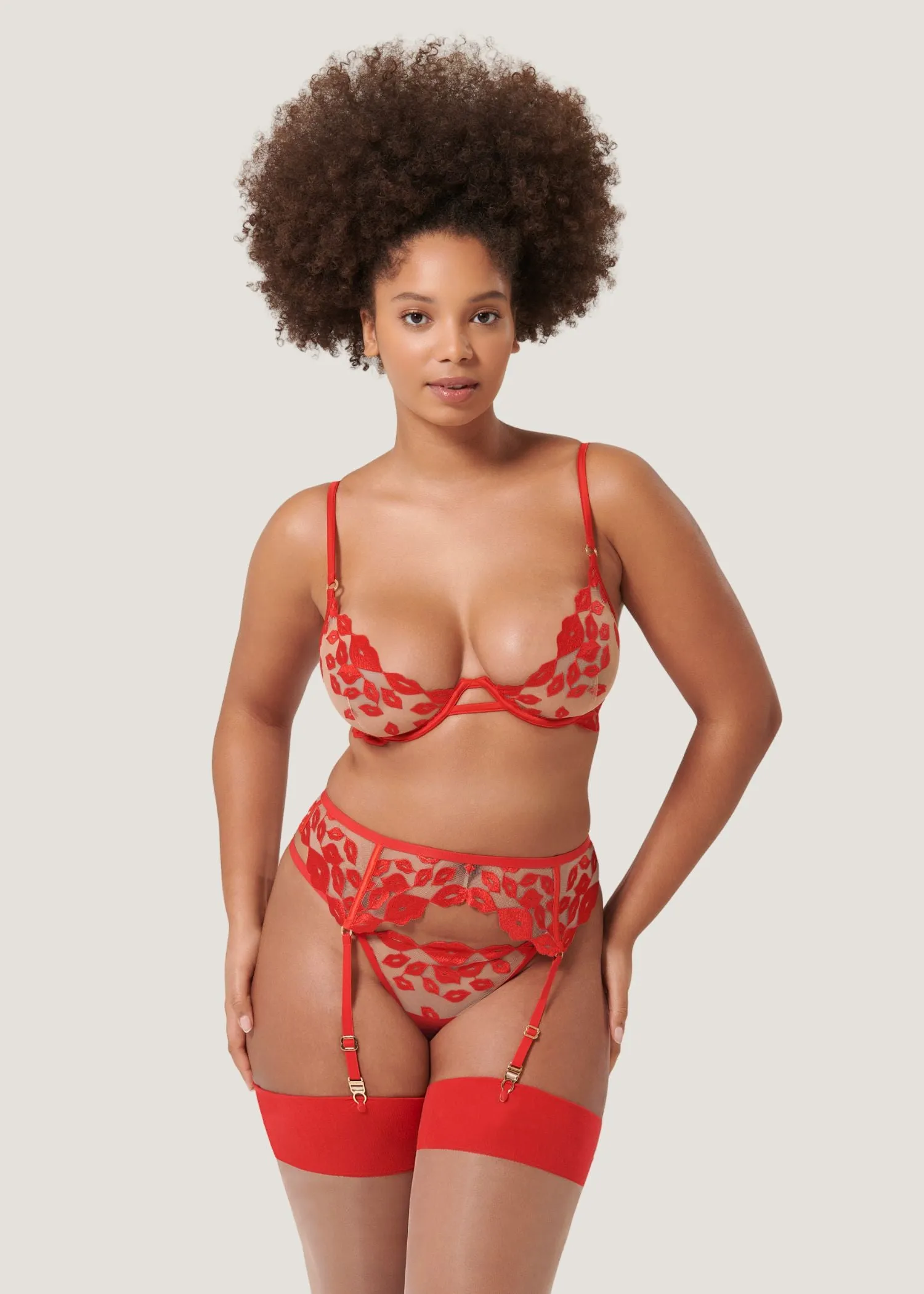 Marian Suspender (Tomato Red/Sheer)