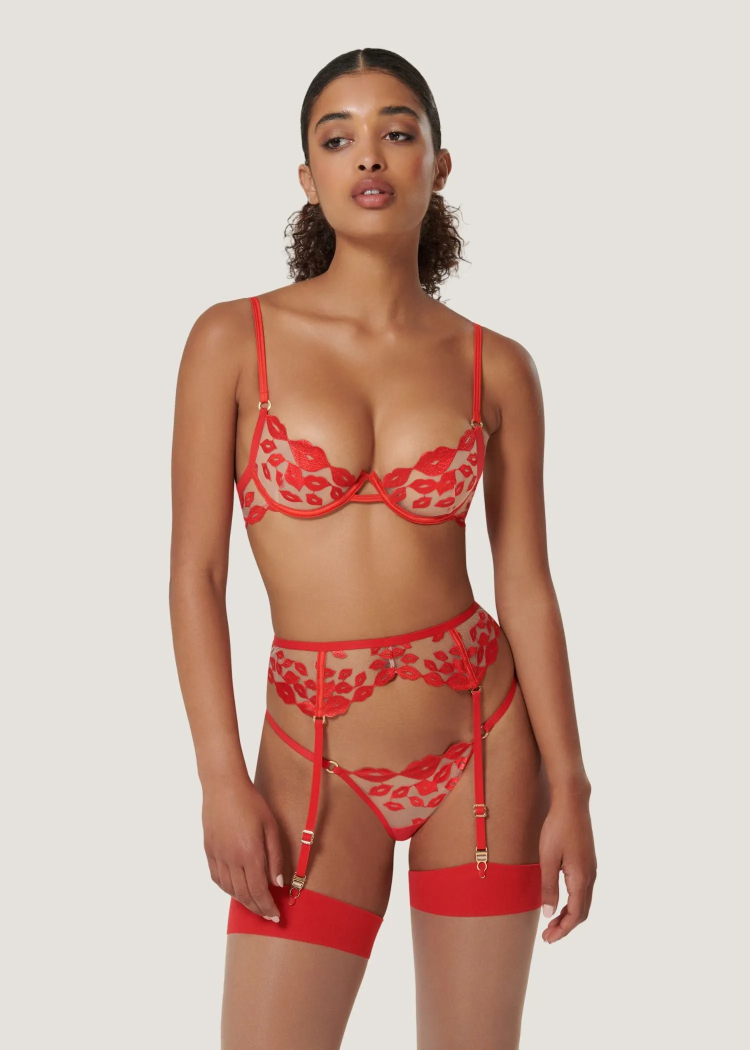 Marian Suspender (Tomato Red/Sheer)