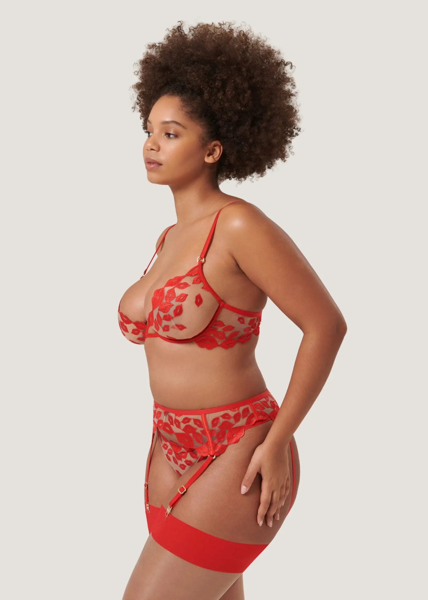 Marian Suspender (Tomato Red/Sheer)