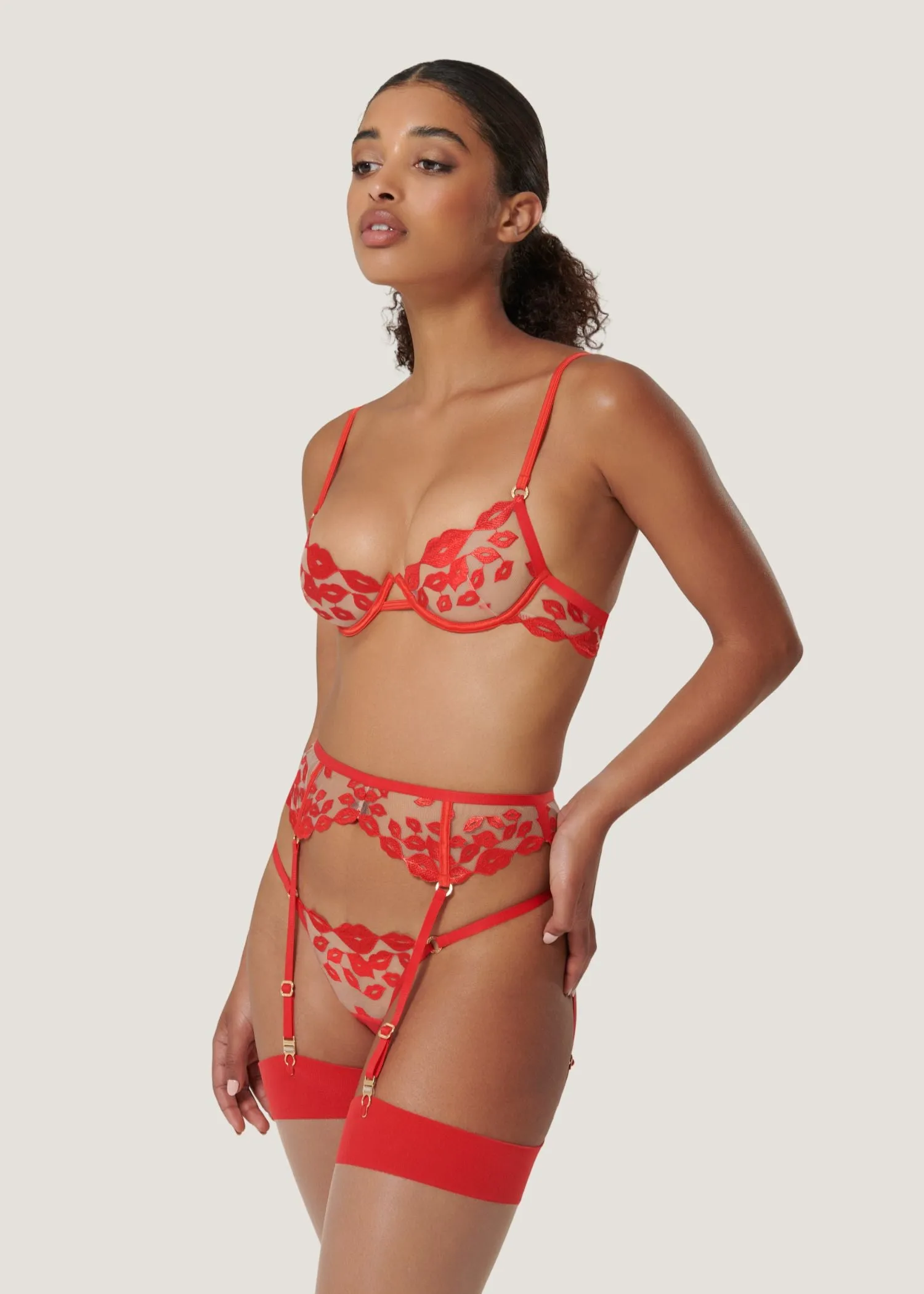 Marian Suspender (Tomato Red/Sheer)