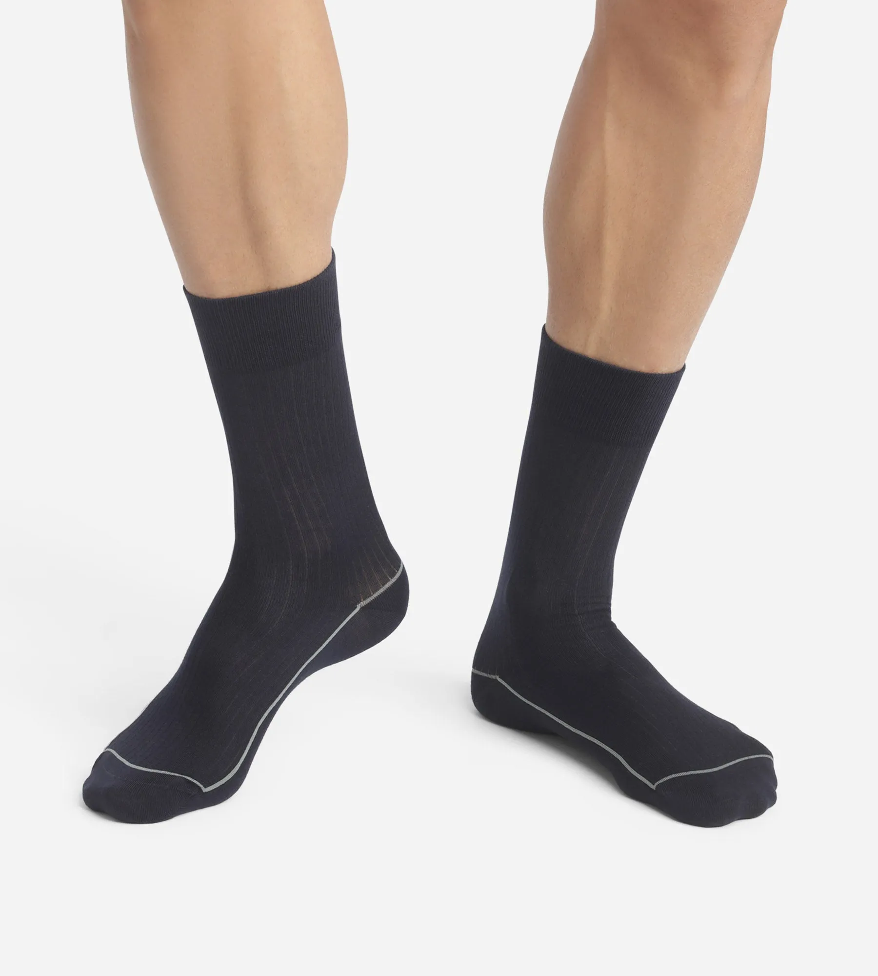 Men's ribbed cotton socks Midnight Blue with coloured piping Dim Fashion