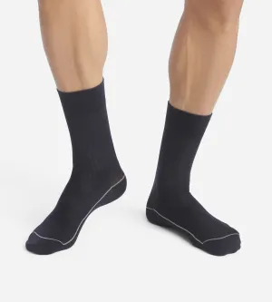 Men's ribbed cotton socks Midnight Blue with coloured piping Dim Fashion