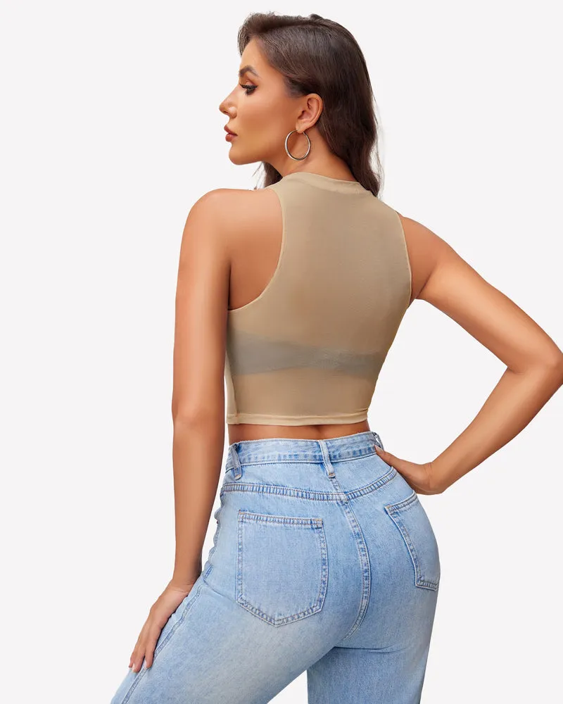 Mesh Crop Top Sheer Tank Shirts (DE Only)