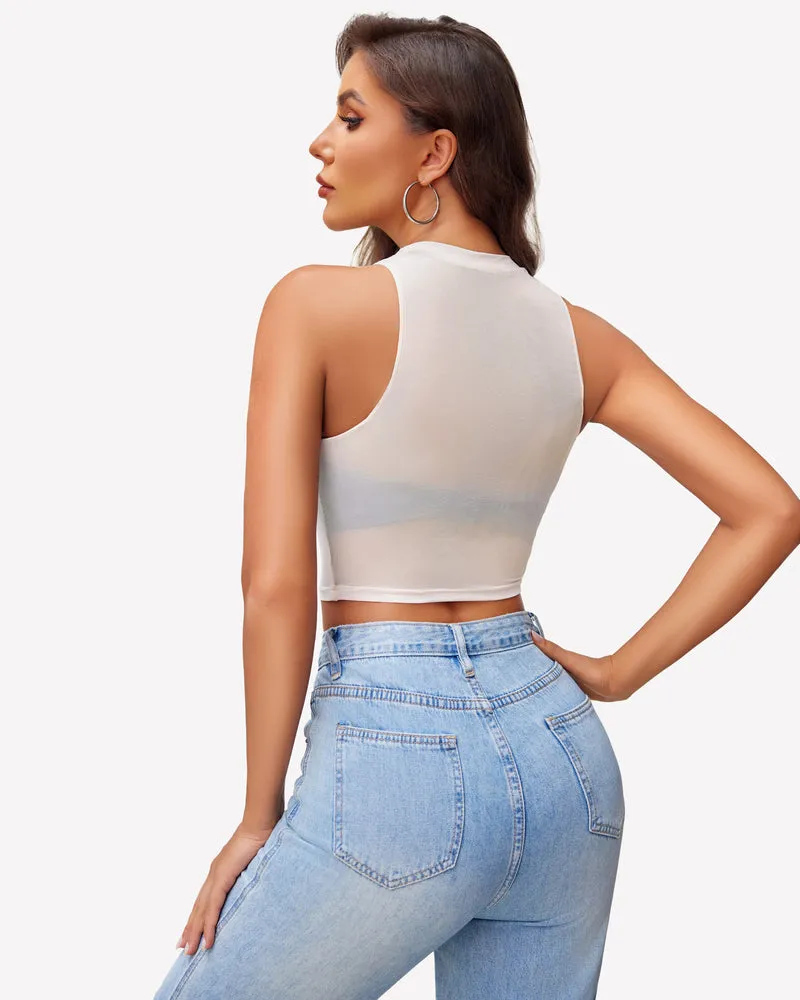 Mesh Crop Top Sheer Tank Shirts (DE Only)