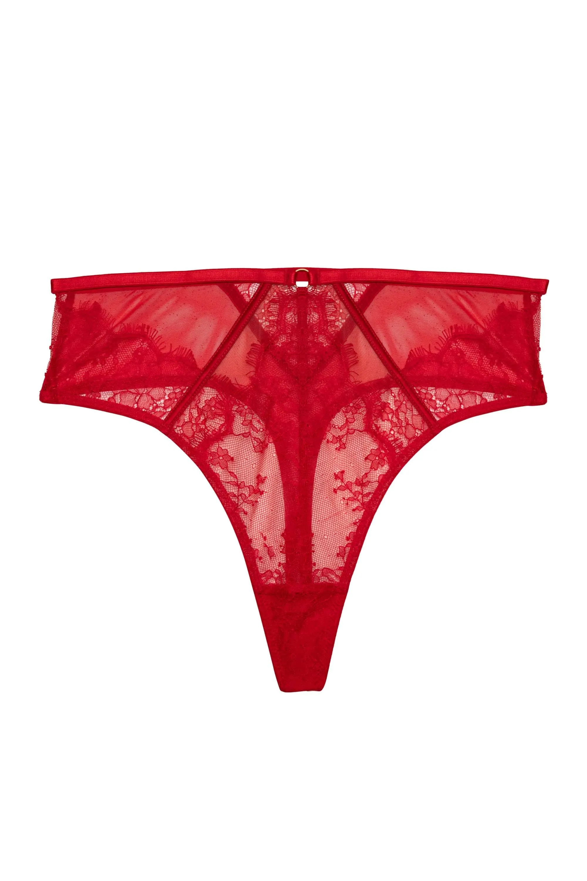 Natalia Red Eyelash Lace High Waist Thong
