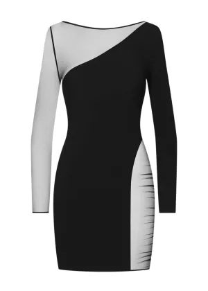 Nuit Fauve Long Sleeves Asymetric Dress (Black)