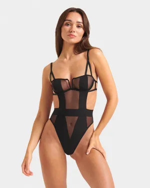 Orla Sheer Mesh Bodysuit Black