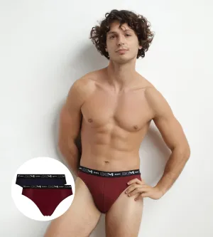 Pack of 2 Blue Red Men's Contrast Waistband Dim Stretch Cotton Briefs
