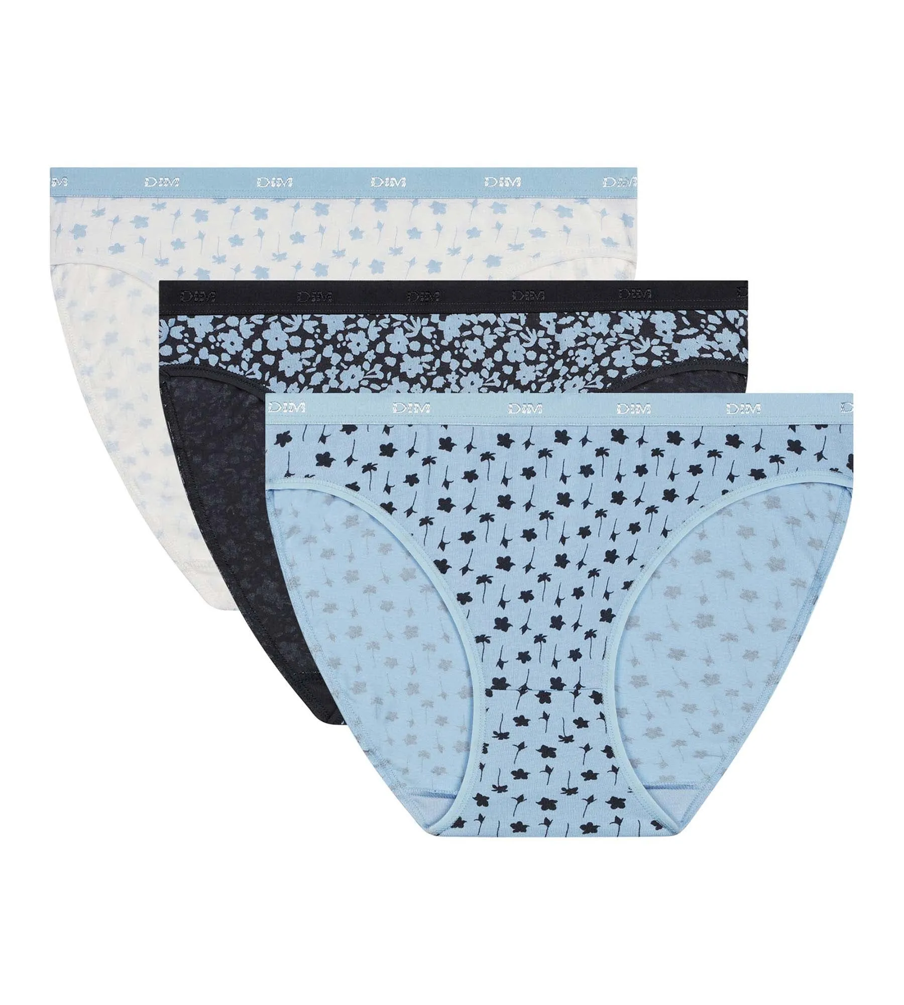 Pack of 3 blue stretch cotton flower print briefs Les Pockets
