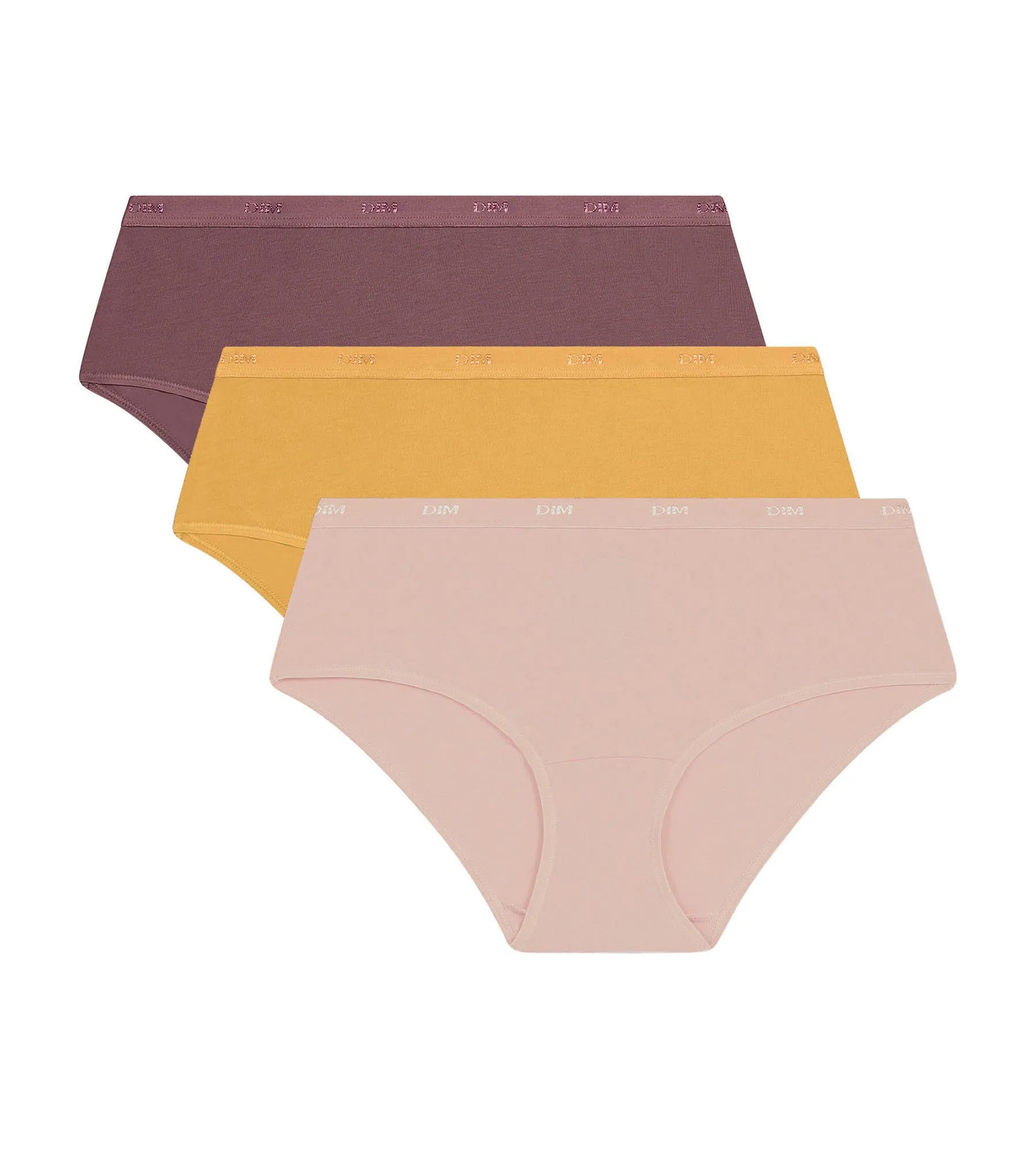 Pack of 3 women's stretch cotton boxers Yellow Brown Les Pockets Ecodim
