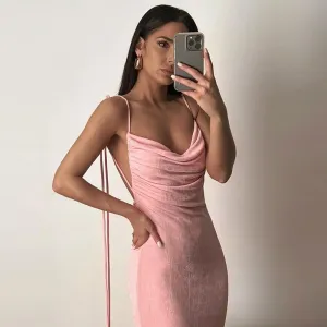 #PB Elegant Backless Draped Maxi Dress