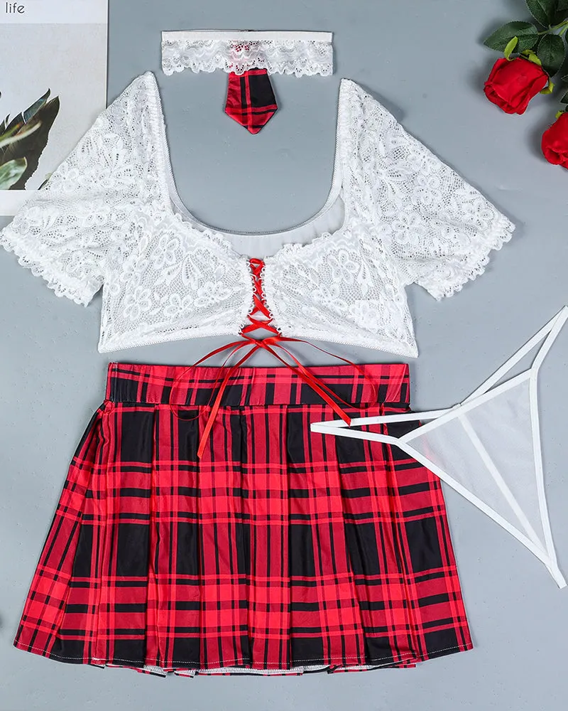 Plaid Scholastic Maid Lingerie Skirt Set