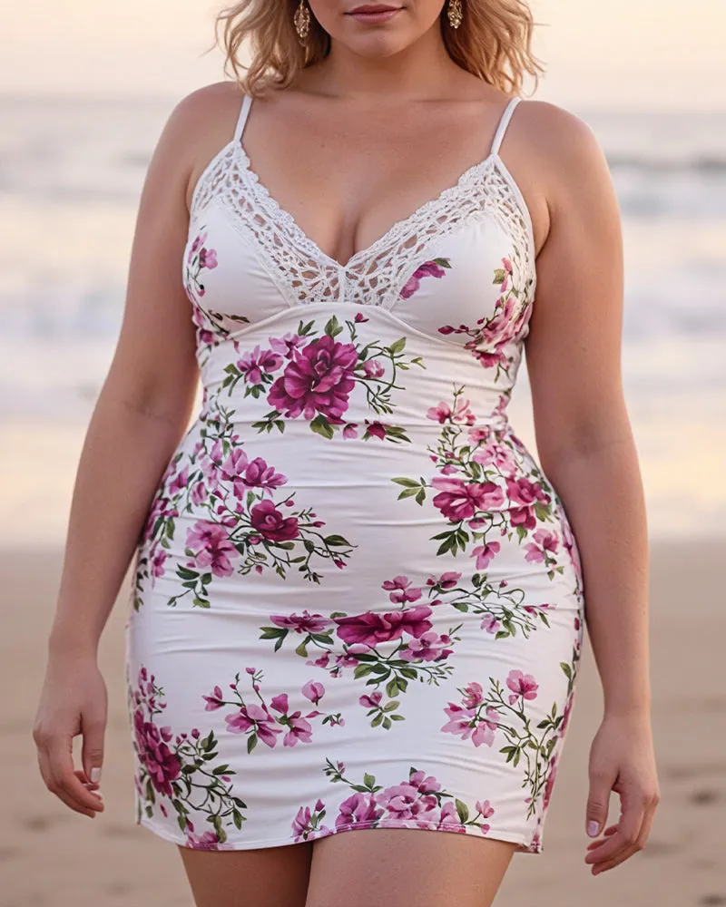 Plus Size Lace Patchwork Floral Chemises