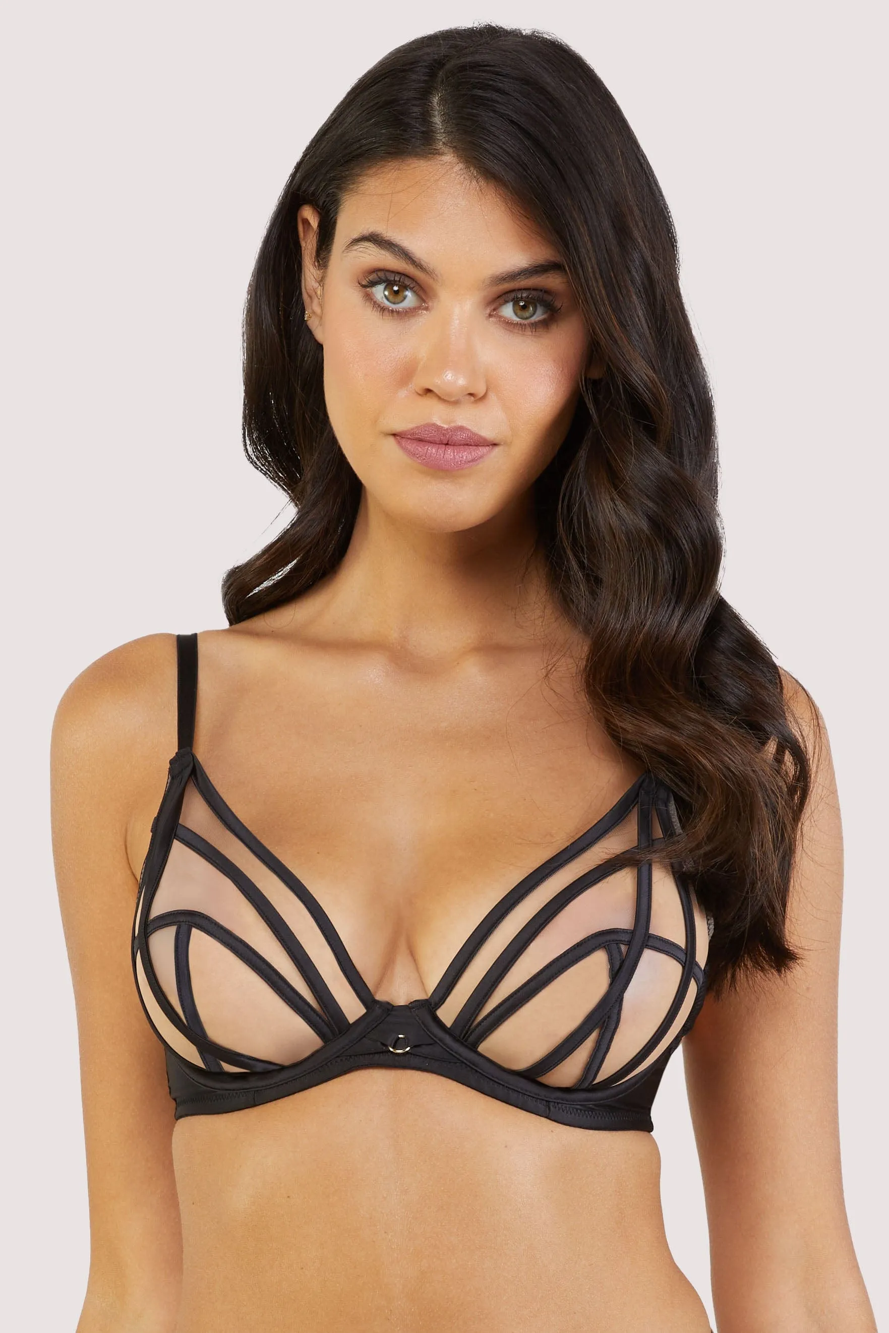 Ramona Black Strap Detail Illusion Mesh Plunge Bra