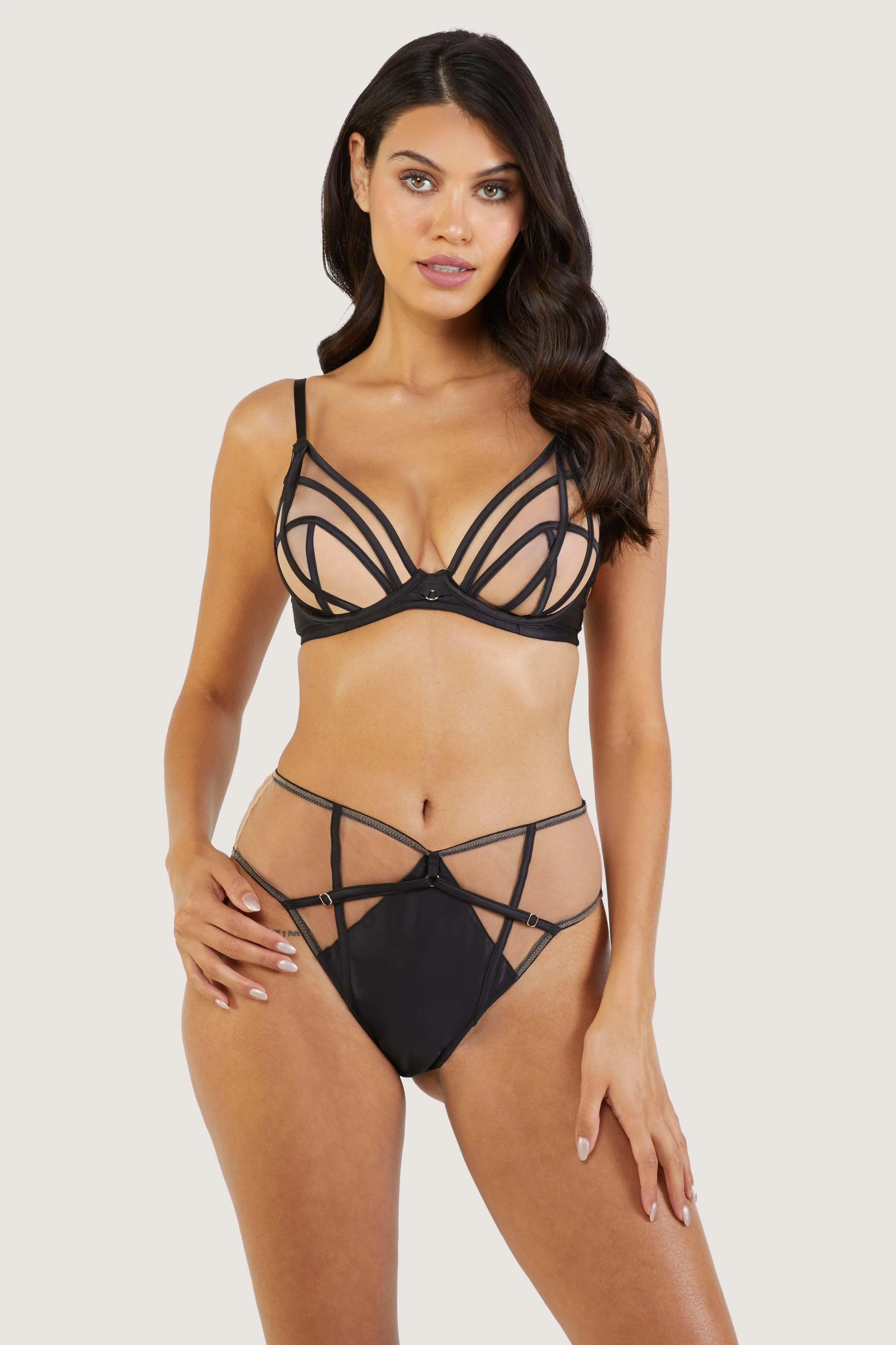 Ramona Black Strap Detail Illusion Mesh Plunge Bra