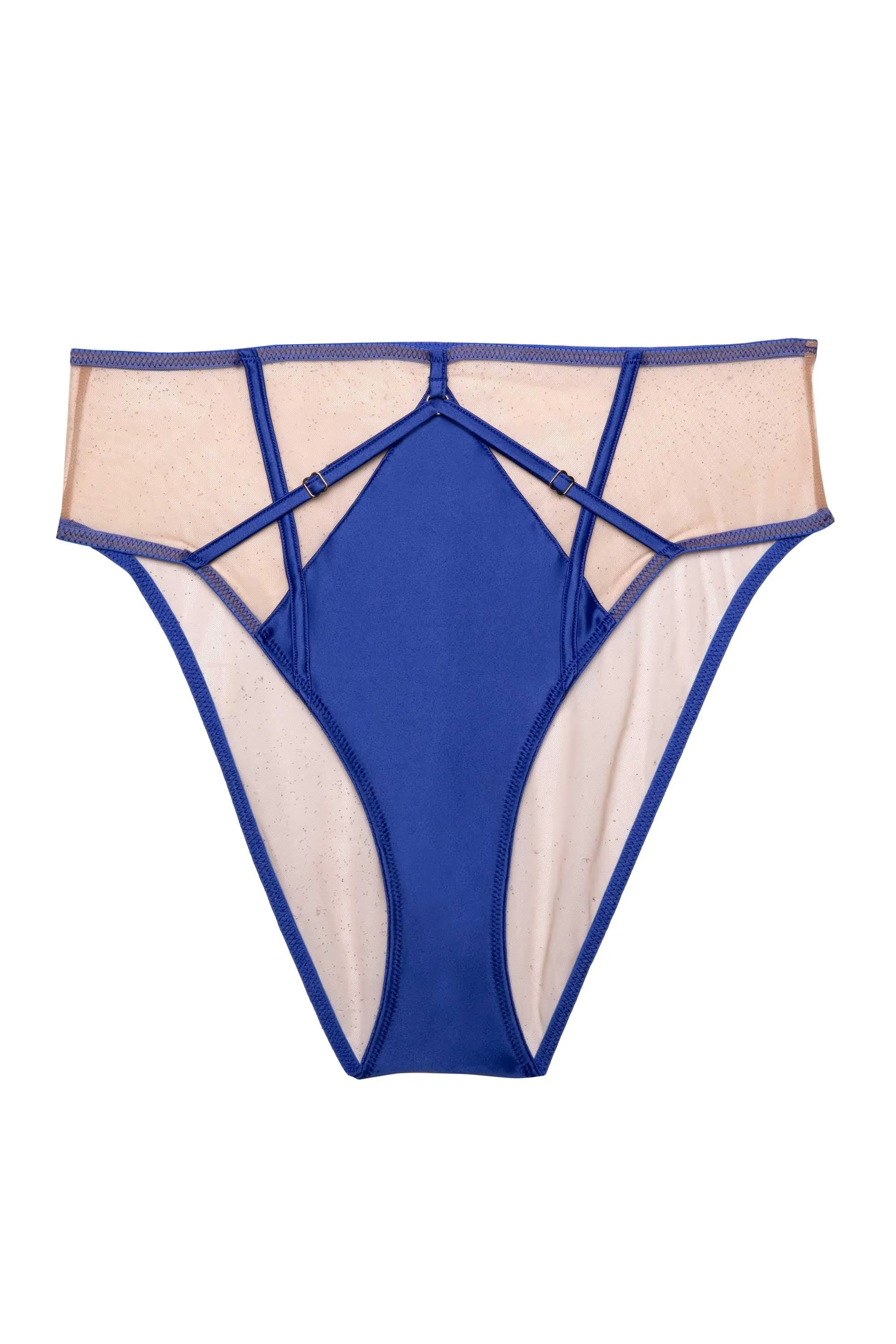 Ramona Cobalt Blue Strap Detail Illusion Mesh High Waisted Brief