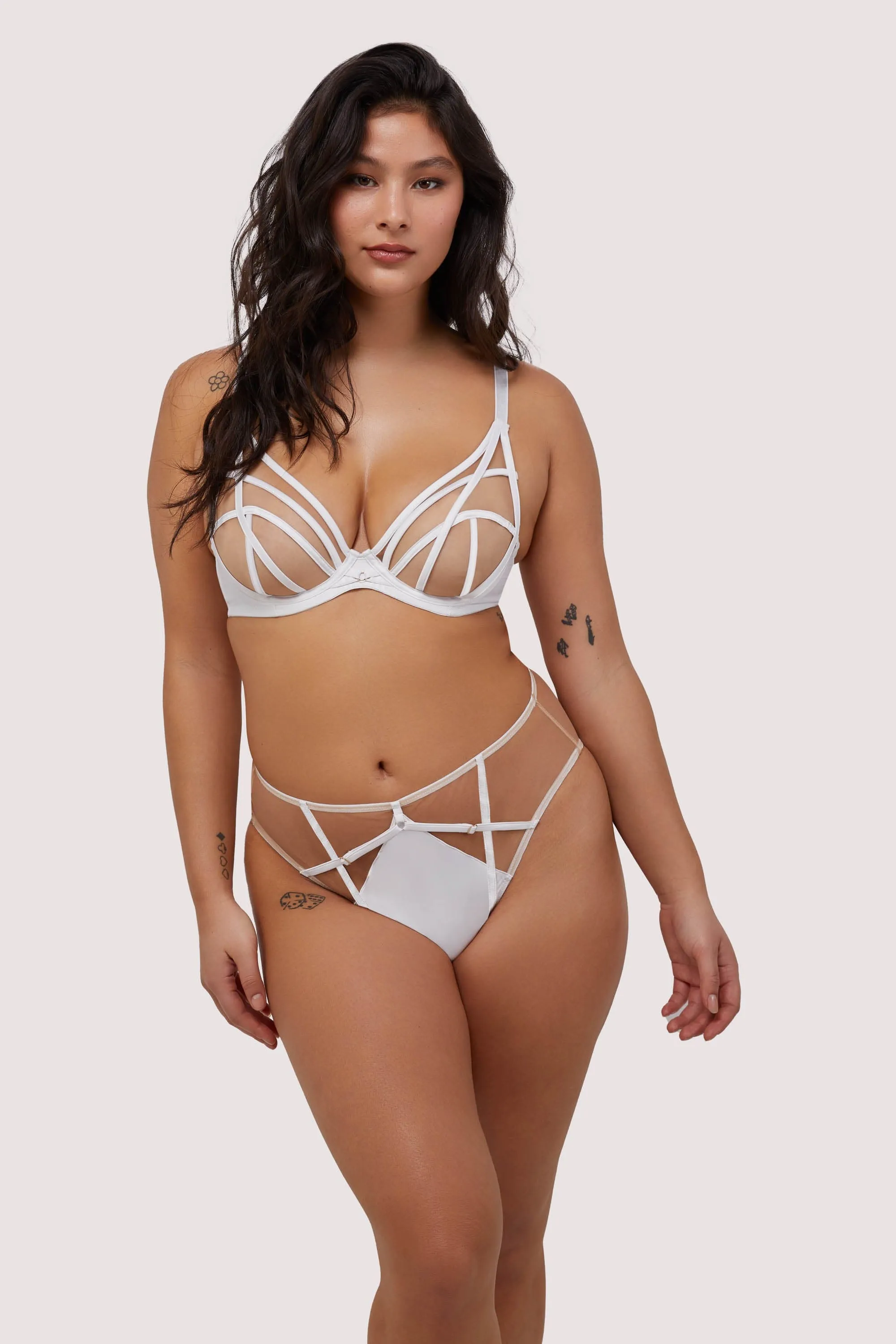 Ramona Optic White Strap Detail Illusion Mesh High Waisted Brief