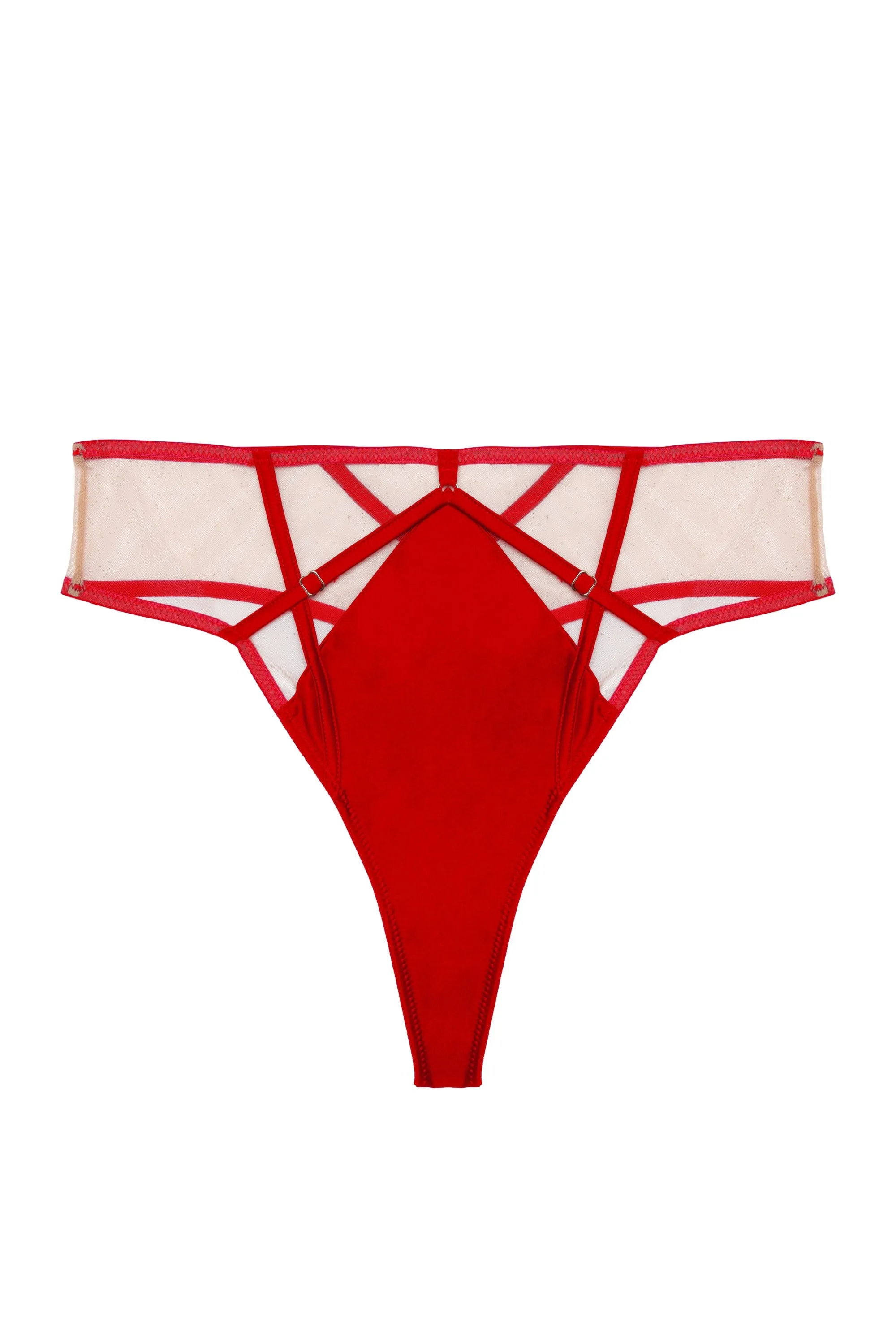 Ramona red Strap Detail Illusion Mesh High Waisted Thong