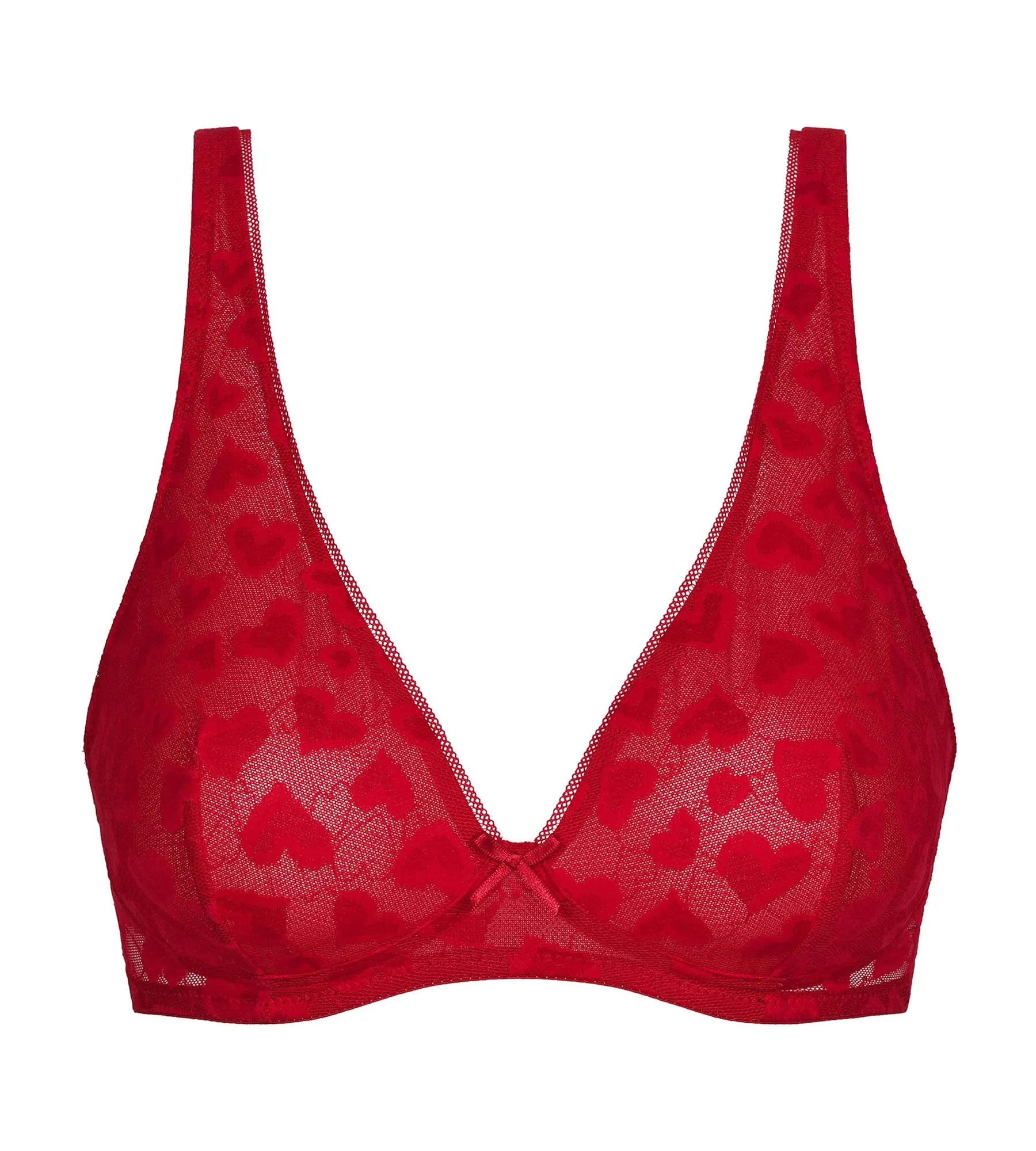 Red tulle underwired scarf bra with Dim Coeur pattern