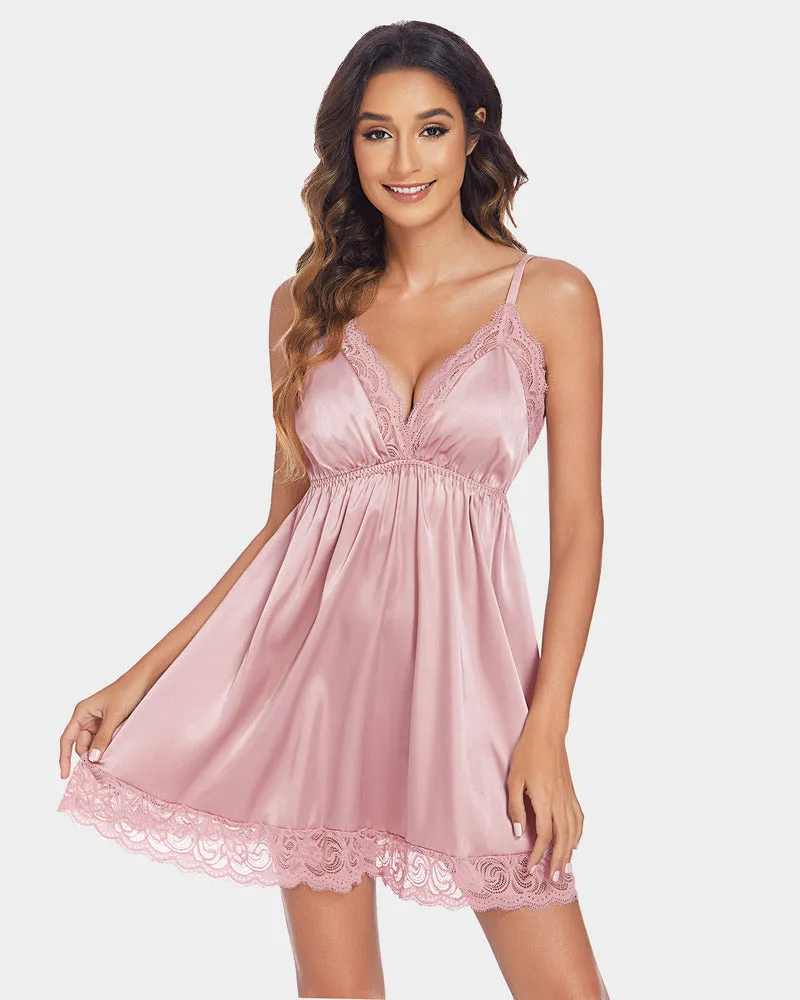 Satin Dress V Neck Nightie (DE Only)