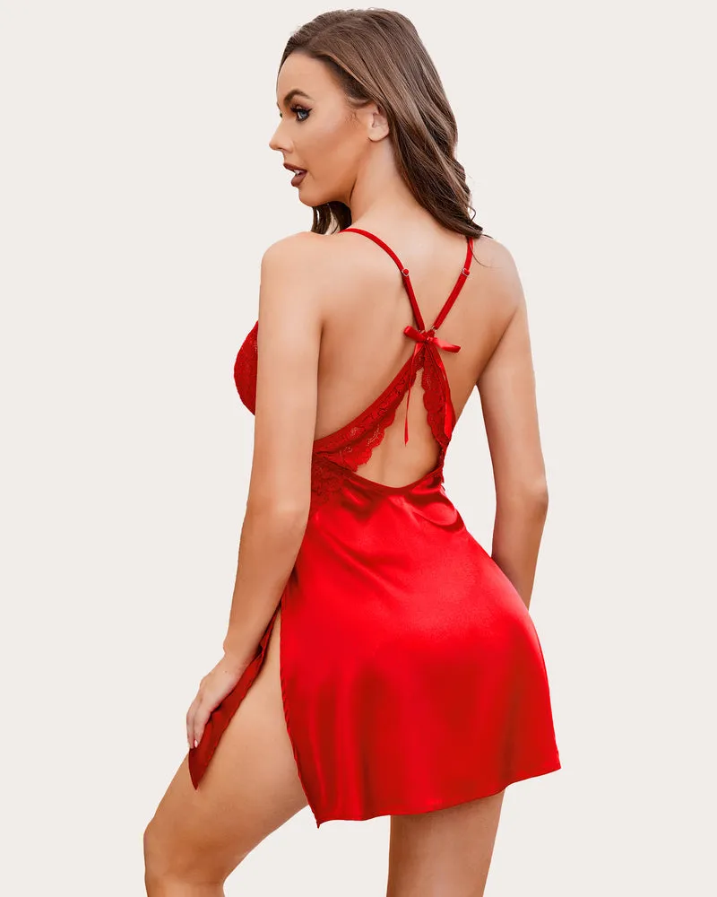 Satin Lace Side Slit Babydoll