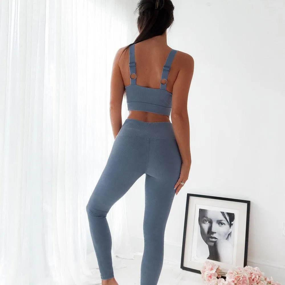 Seamless High Waist Leggings- Blue