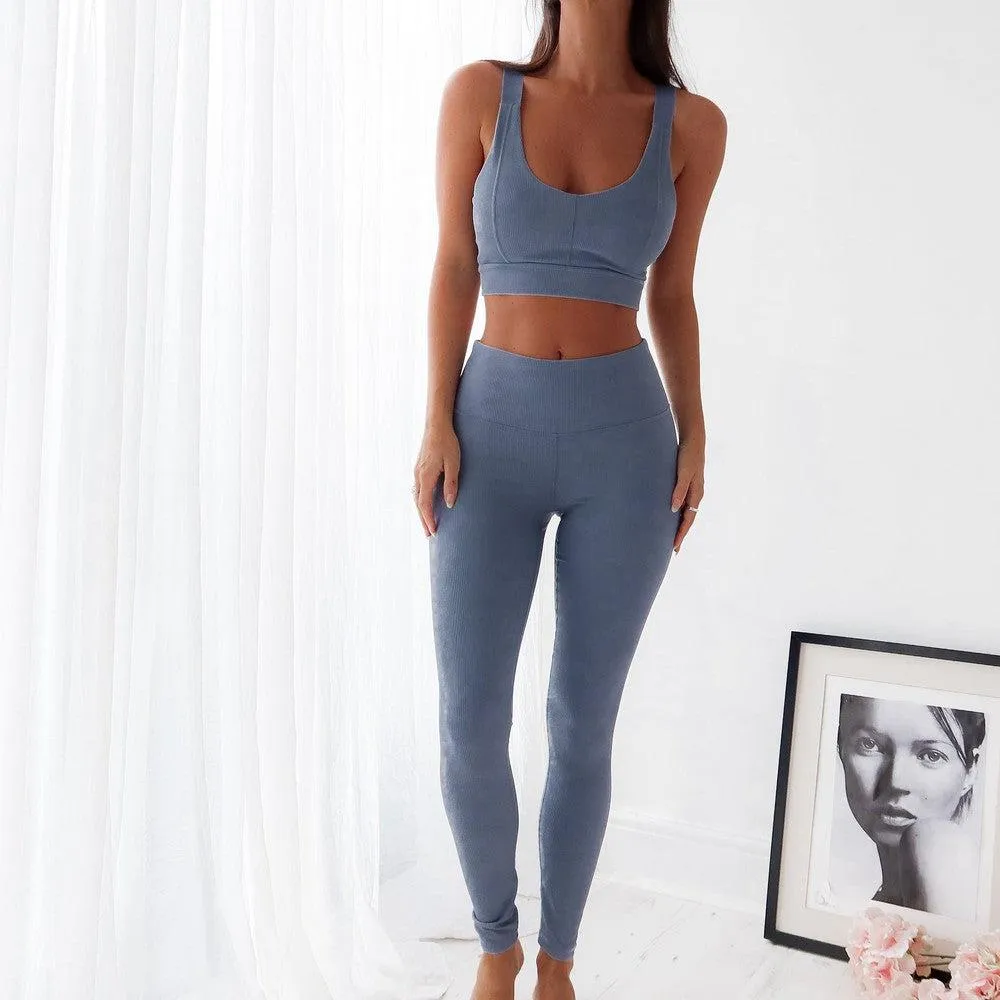 Seamless High Waist Leggings- Blue