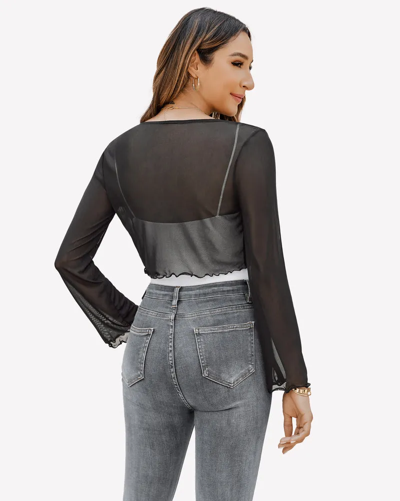 Sheer Shrug Tie Front Mesh Shawl Top