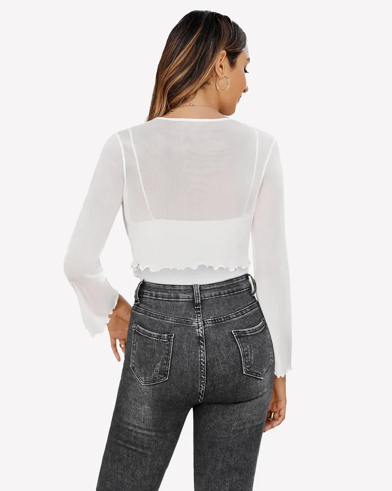 Sheer Shrug Tie Front Mesh Shawl Top