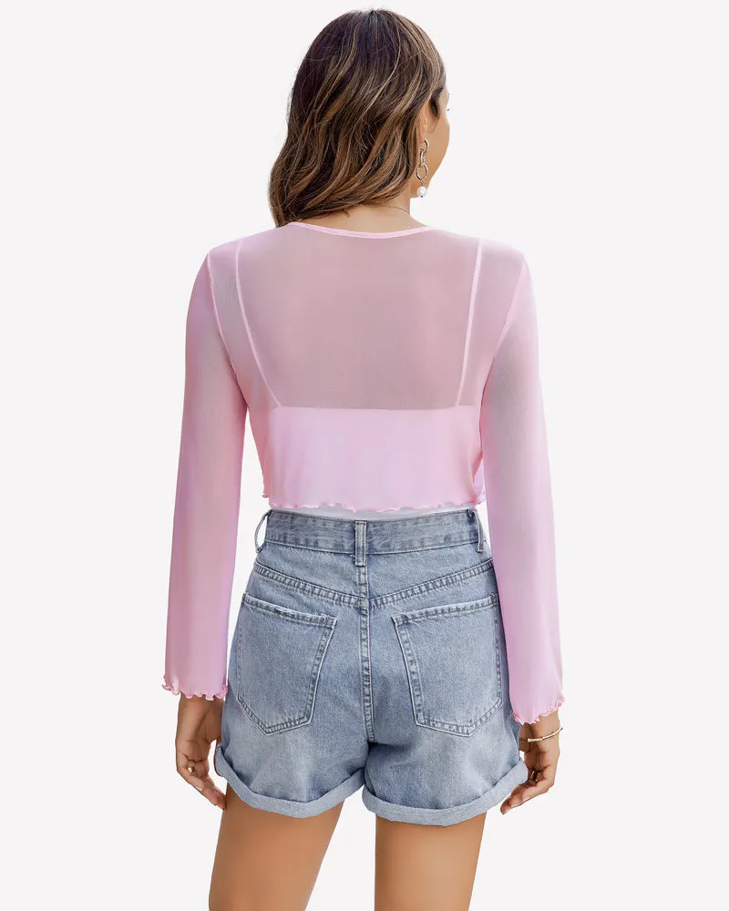 Sheer Shrug Tie Front Mesh Shawl Top