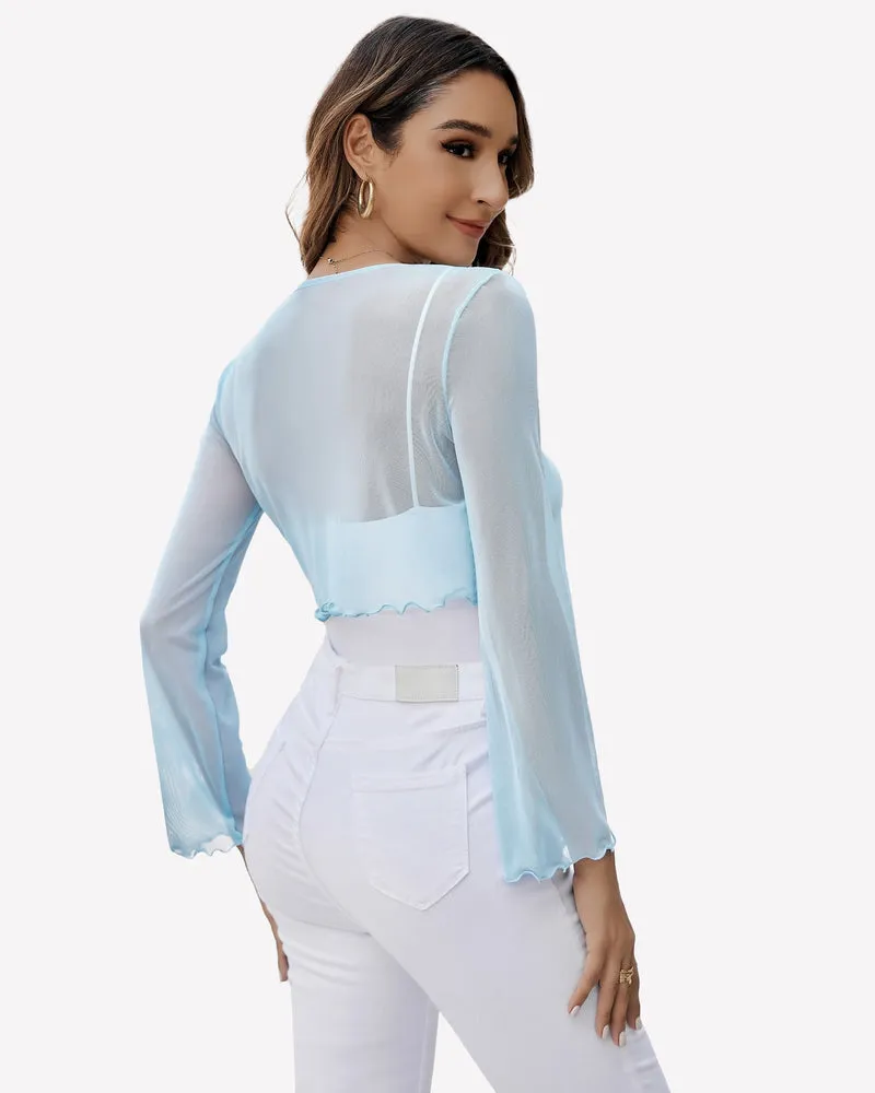 Sheer Shrug Tie Front Mesh Shawl Top