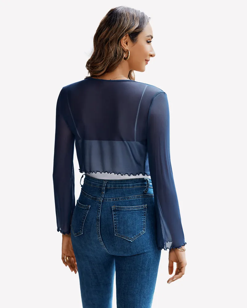 Sheer Shrug Tie Front Mesh Shawl Top