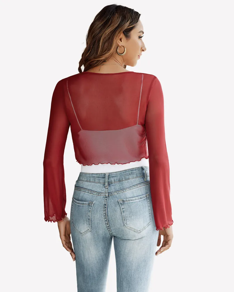 Sheer Shrug Tie Front Mesh Shawl Top