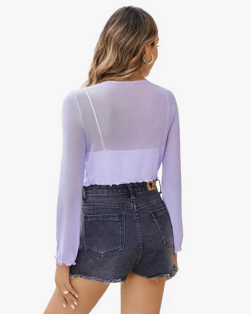 Sheer Shrug Tie Front Mesh Shawl Top